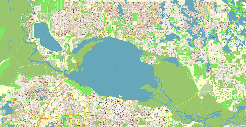 Sanford Florida USA Map Vector Exact High Detailed Street Map editable Adobe Illustrator in layers