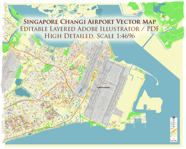 Singapore Changi International Airport Map Vector Exact High Detailed Street Map editable Adobe Illustrator in layers