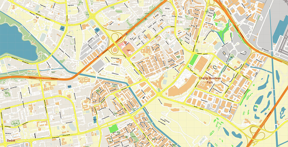 Singapore Changi International Airport Map Vector Exact High Detailed Street Map editable Adobe Illustrator in layers