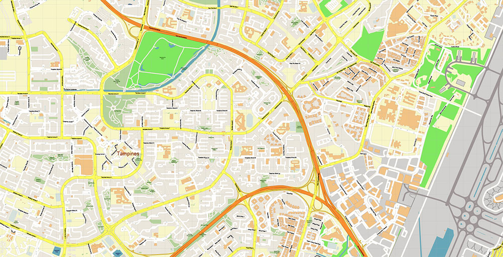 Singapore Changi International Airport Map Vector Exact High Detailed Street Map editable Adobe Illustrator in layers
