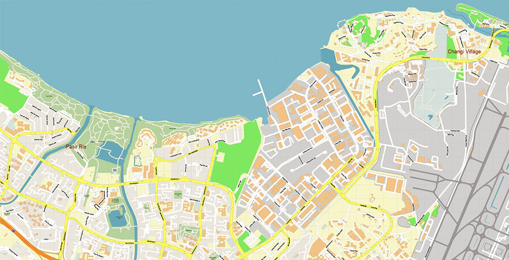 Singapore Changi International Airport Map Vector Exact High Detailed Street Map editable Adobe Illustrator in layers