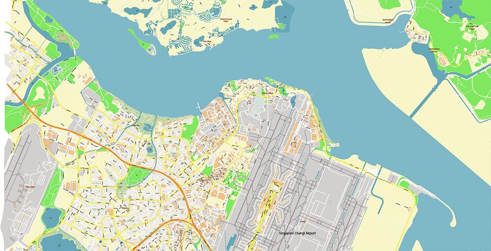 Singapore Changi International Airport Map Vector Exact High Detailed Street Map editable Adobe Illustrator in layers