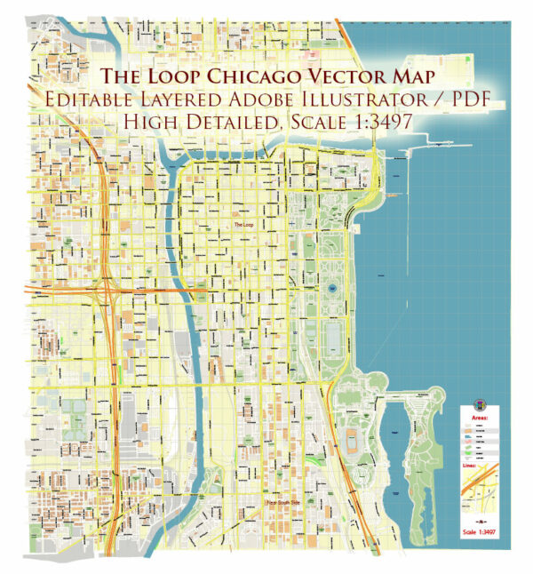 The Loop Chicago CBD Map Vector Exact High Detailed Street Map editable Adobe Illustrator in layers The Loop Chicago CBD Map Vector Exact High Detailed Street Map editable Adobe Illustrator in layers