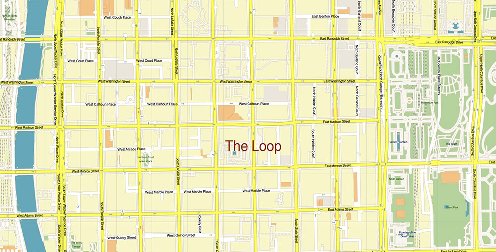 The Loop Chicago CBD Map Vector Exact High Detailed Street Map editable Adobe Illustrator in layers