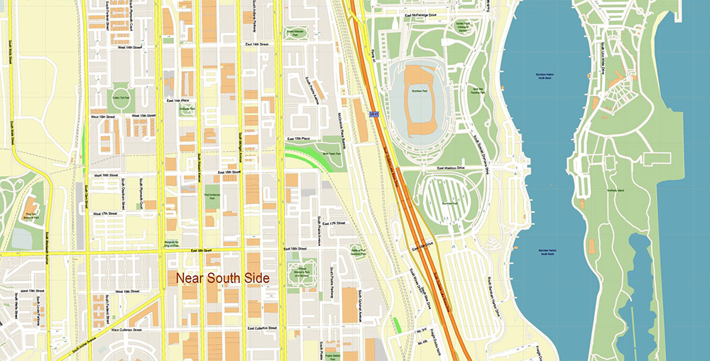 The Loop Chicago CBD Map Vector Exact High Detailed Street Map editable Adobe Illustrator in layers