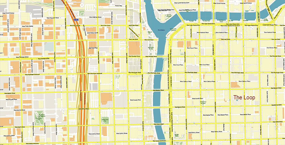The Loop Chicago CBD Map Vector Exact High Detailed Street Map editable Adobe Illustrator in layers