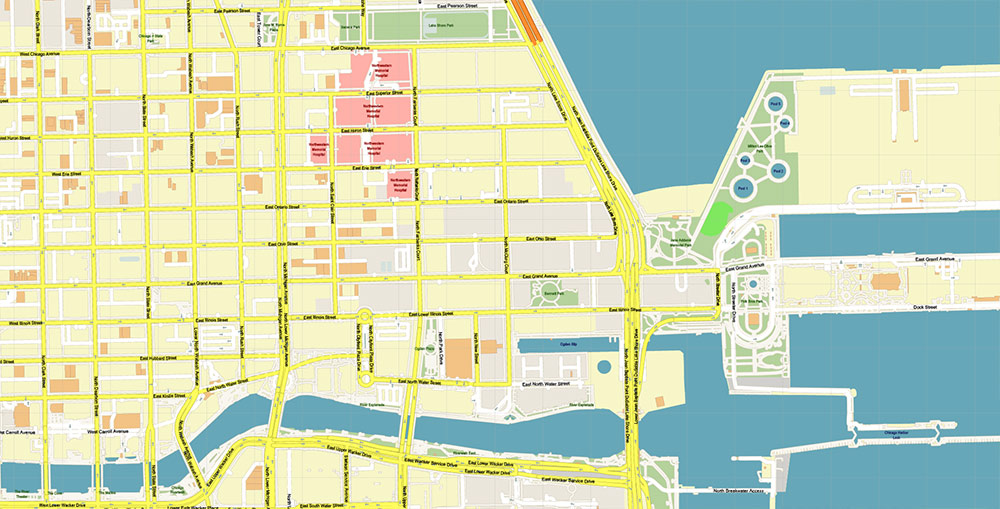 The Loop Chicago CBD Map Vector Exact High Detailed Street Map editable Adobe Illustrator in layers