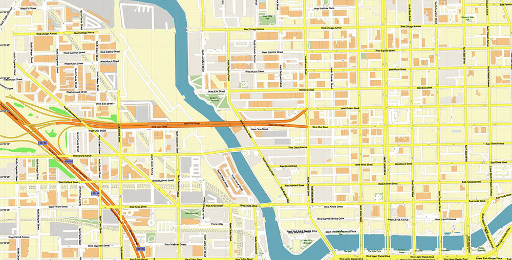 The Loop Chicago CBD Map Vector Exact High Detailed Street Map editable Adobe Illustrator in layers