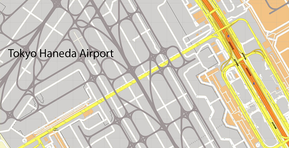 Tokyo Haneda International Airport Map Vector Exact High Detailed Street Map editable Adobe Illustrator in layers