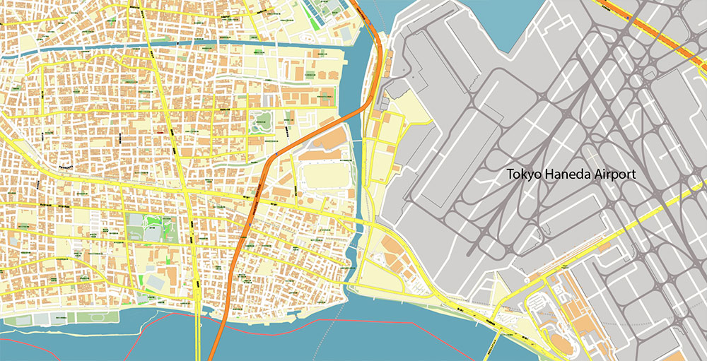 Tokyo Haneda International Airport Map Vector Exact High Detailed Street Map editable Adobe Illustrator in layers