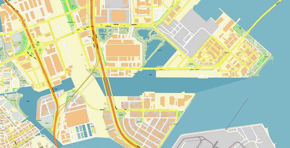 Tokyo Haneda International Airport Map Vector Exact High Detailed Street Map editable Adobe Illustrator in layers