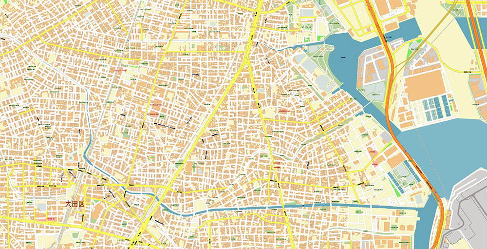 Tokyo Haneda International Airport Map Vector Exact High Detailed Street Map editable Adobe Illustrator in layers