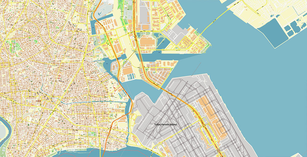 Tokyo Haneda International Airport Map Vector Exact High Detailed Street Map editable Adobe Illustrator in layers