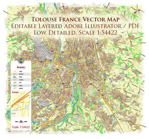 Toulouse France Map Vector Exact Low Detailed Street Map editable Adobe Illustrator in layers Toulouse France Map Vector Exact Low Detailed Street Map editable Adobe Illustrator in layers