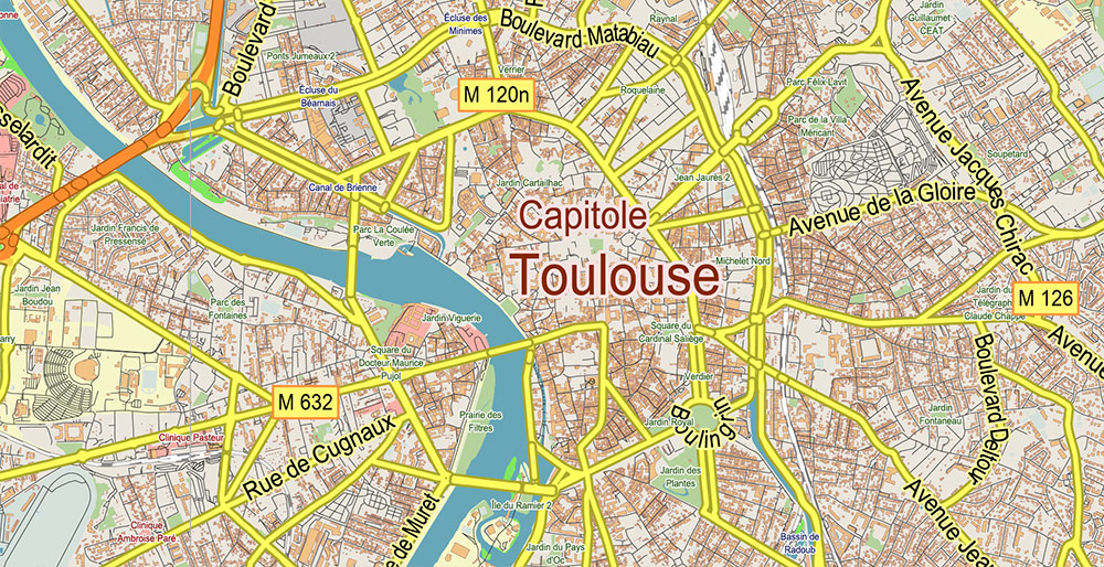 Toulouse France Map Vector Exact Low Detailed Street Map editable Adobe Illustrator in layers Toulouse France Map Vector Exact Low Detailed Street Map editable Adobe Illustrator in layers