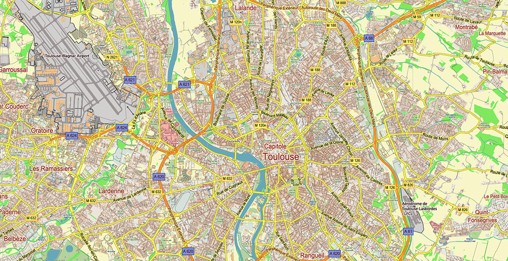 Toulouse France Map Vector Exact Low Detailed Street Map editable Adobe Illustrator in layers Toulouse France Map Vector Exact Low Detailed Street Map editable Adobe Illustrator in layers