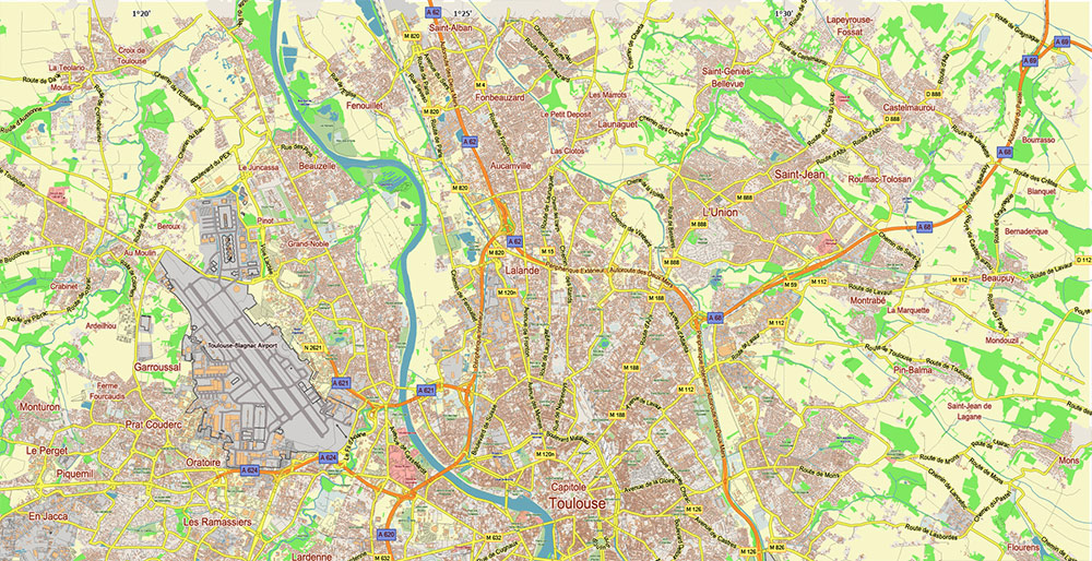 Toulouse France Map Vector Exact Low Detailed Street Map editable Adobe Illustrator in layers Toulouse France Map Vector Exact Low Detailed Street Map editable Adobe Illustrator in layers