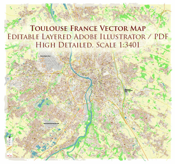 Toulouse France Map Vector Exact High Detailed Street Map editable Adobe Illustrator in layers Toulouse France Map Vector Exact High Detailed Street Map editable Adobe Illustrator in layers