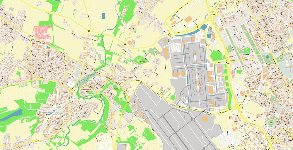 Toulouse France Map Vector Exact High Detailed Street Map editable Adobe Illustrator in layers