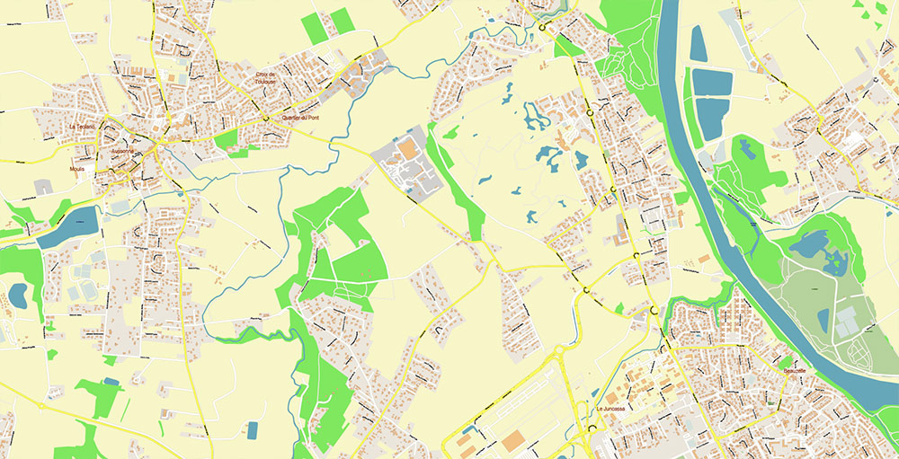 Toulouse France Map Vector Exact High Detailed Street Map editable Adobe Illustrator in layers