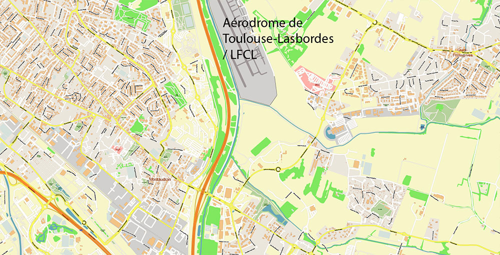 Toulouse France Map Vector Exact High Detailed Street Map editable Adobe Illustrator in layers