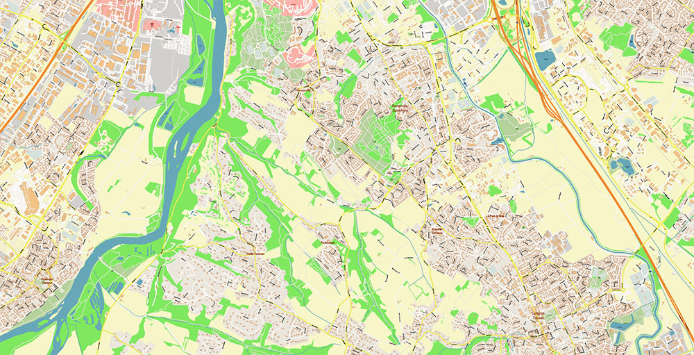 Toulouse France Map Vector Exact High Detailed Street Map editable Adobe Illustrator in layers