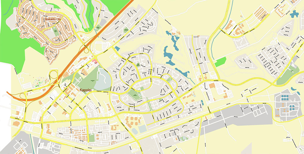 Waipahu, Hawaii USA Map Vector Exact High Detailed Street Map editable Adobe Illustrator in layers