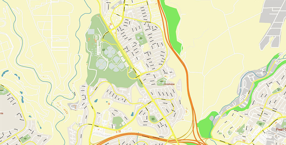Waipahu, Hawaii USA Map Vector Exact High Detailed Street Map editable Adobe Illustrator in layers