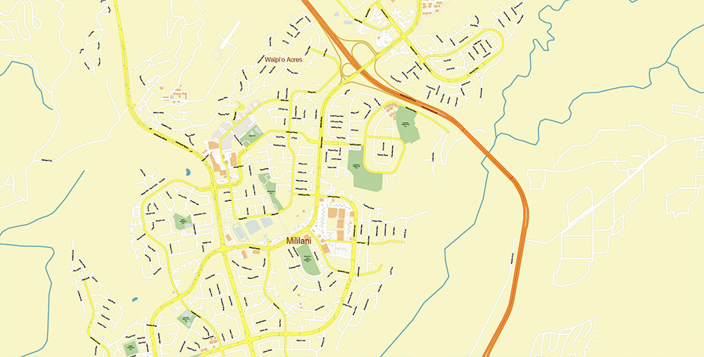Waipahu, Hawaii USA Map Vector Exact High Detailed Street Map editable Adobe Illustrator in layers