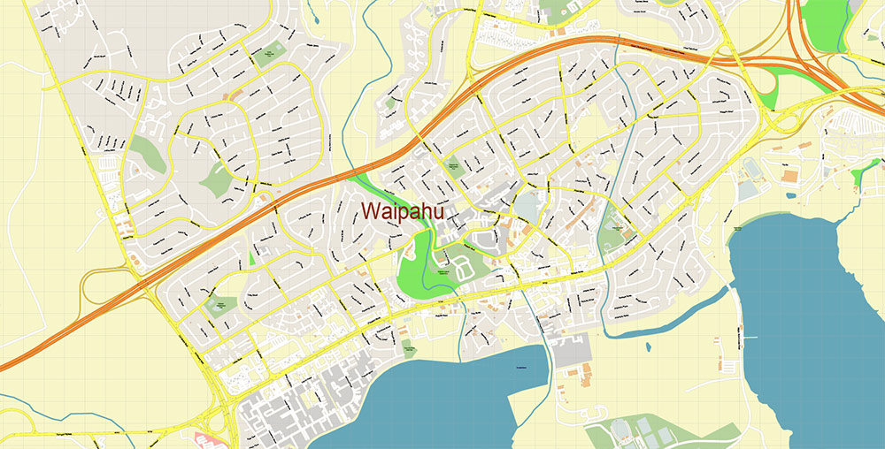 Waipahu, Hawaii USA Map Vector Exact High Detailed Street Map editable Adobe Illustrator in layers