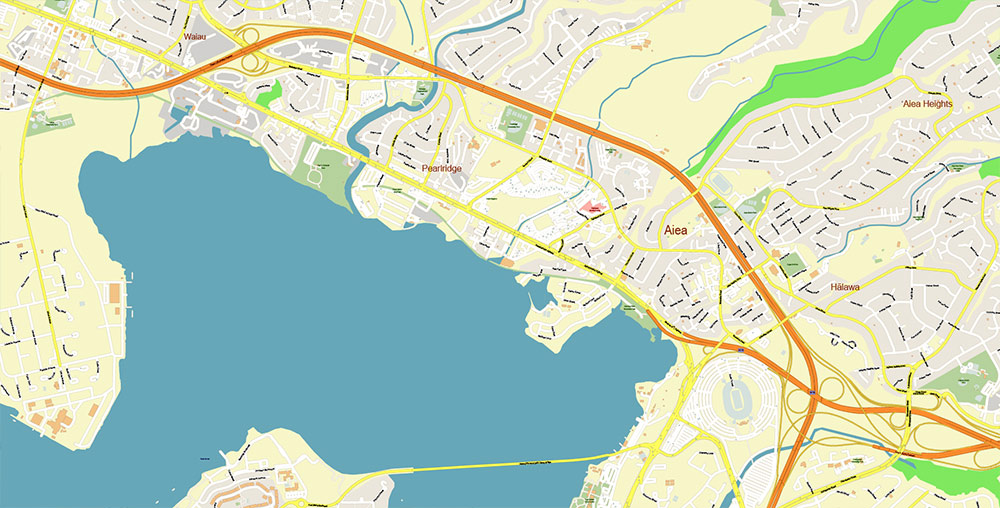 Waipahu, Hawaii USA Map Vector Exact High Detailed Street Map editable Adobe Illustrator in layers