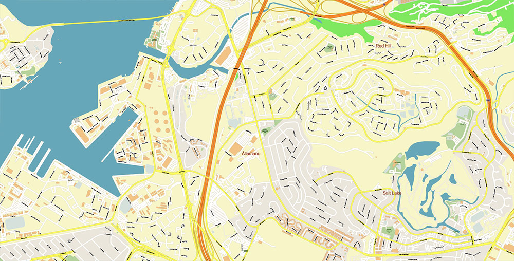 Waipahu, Hawaii USA Map Vector Exact High Detailed Street Map editable Adobe Illustrator in layers