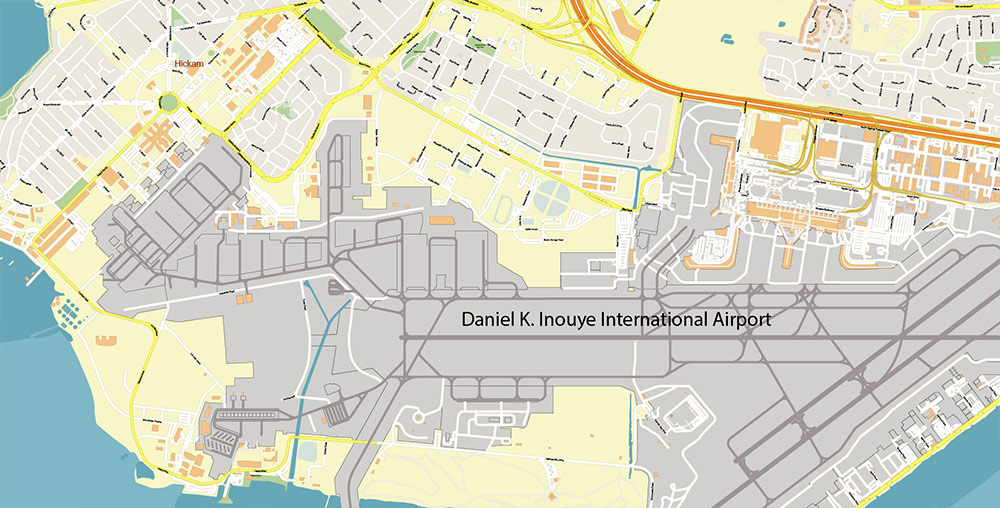 Waipahu, Hawaii USA Map Vector Exact High Detailed Street Map editable Adobe Illustrator in layers