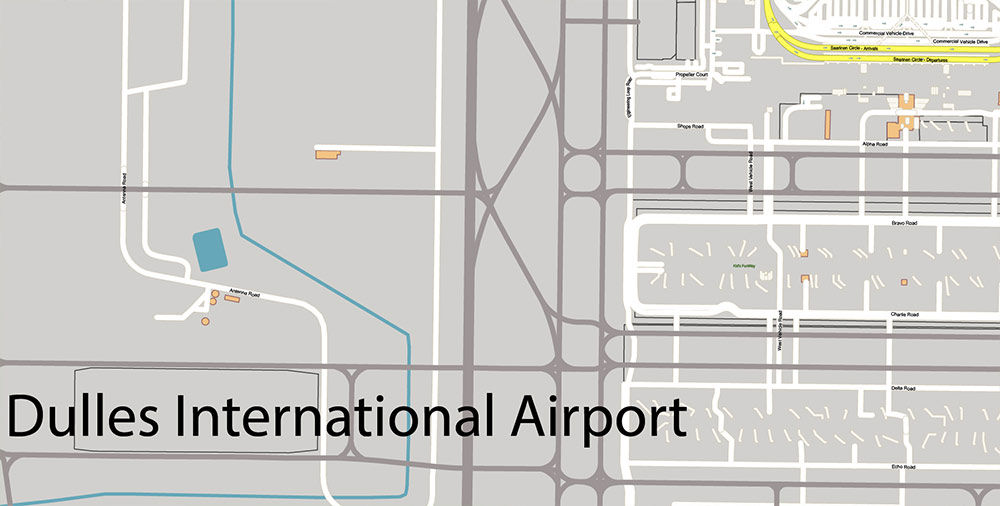 Washington Dulles International Airport Map Vector Exact High Detailed Street Map editable Adobe Illustrator in layers