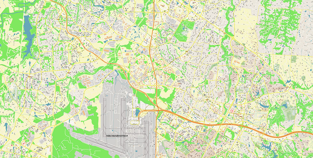 Washington Dulles International Airport Map Vector Exact High Detailed Street Map editable Adobe Illustrator in layers