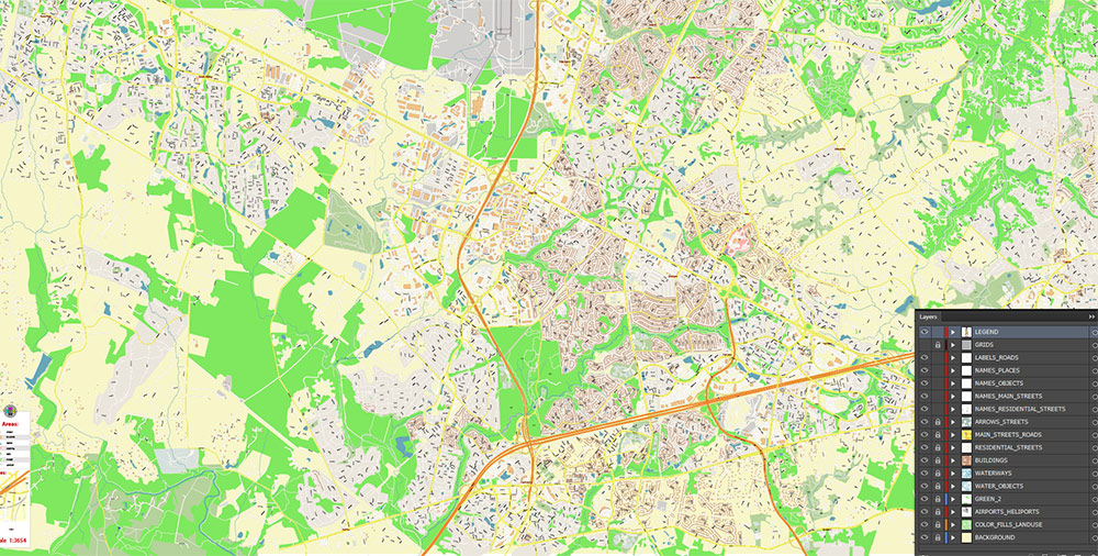 Washington Dulles International Airport Map Vector Exact High Detailed Street Map editable Adobe Illustrator in layers
