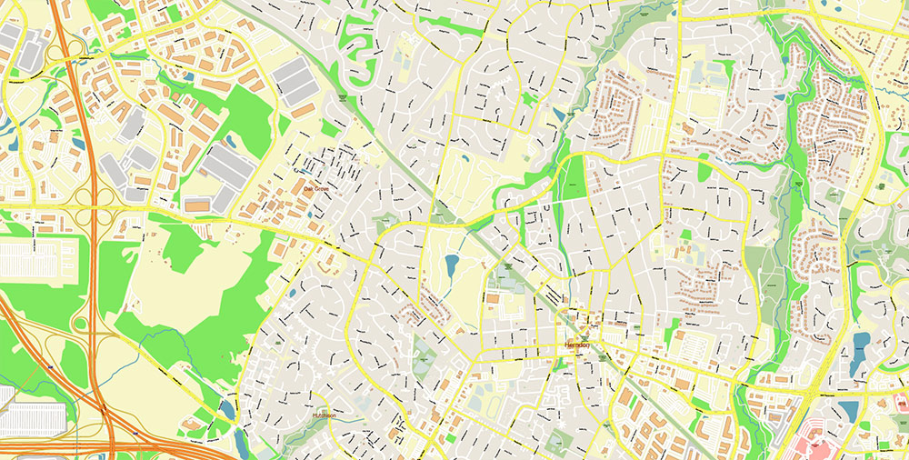 Washington Dulles International Airport Map Vector Exact High Detailed Street Map editable Adobe Illustrator in layers