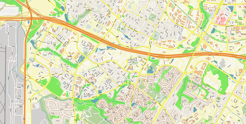 Washington Dulles International Airport Map Vector Exact High Detailed Street Map editable Adobe Illustrator in layers