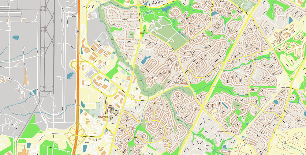Washington Dulles International Airport Map Vector Exact High Detailed Street Map editable Adobe Illustrator in layers