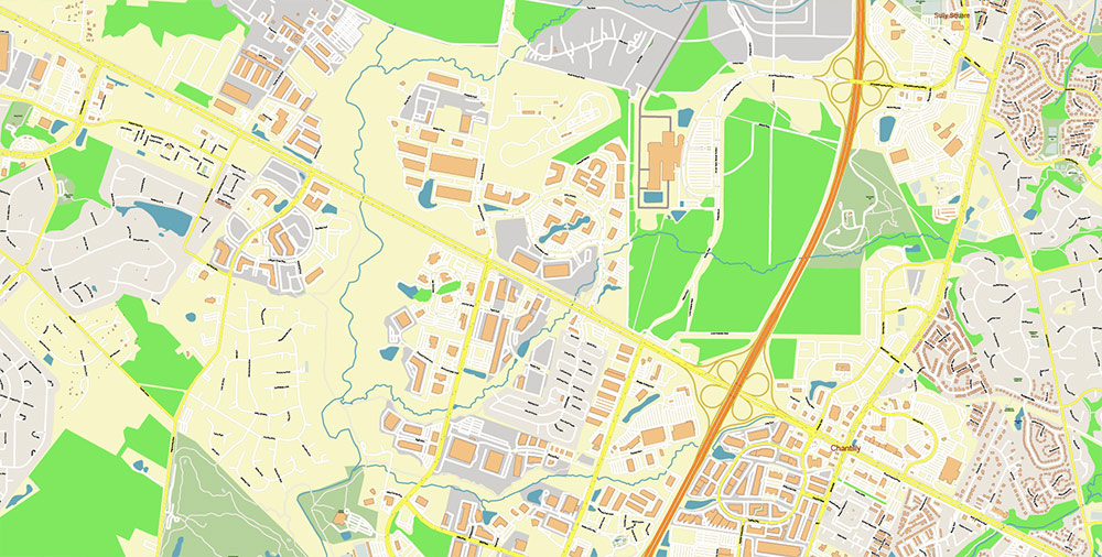 Washington Dulles International Airport Map Vector Exact High Detailed Street Map editable Adobe Illustrator in layers