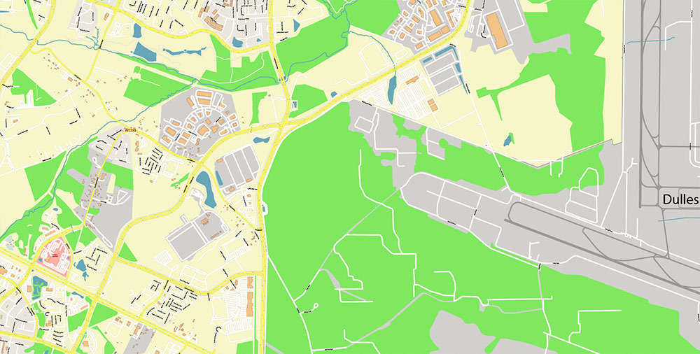 Washington Dulles International Airport Map Vector Exact High Detailed Street Map editable Adobe Illustrator in layers