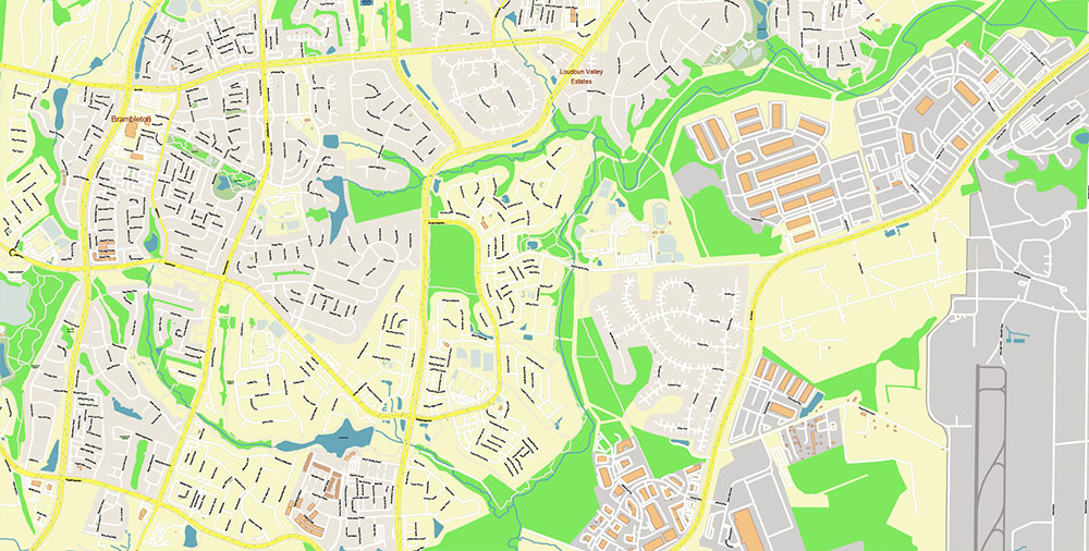 Washington Dulles International Airport Map Vector Exact High Detailed Street Map editable Adobe Illustrator in layers