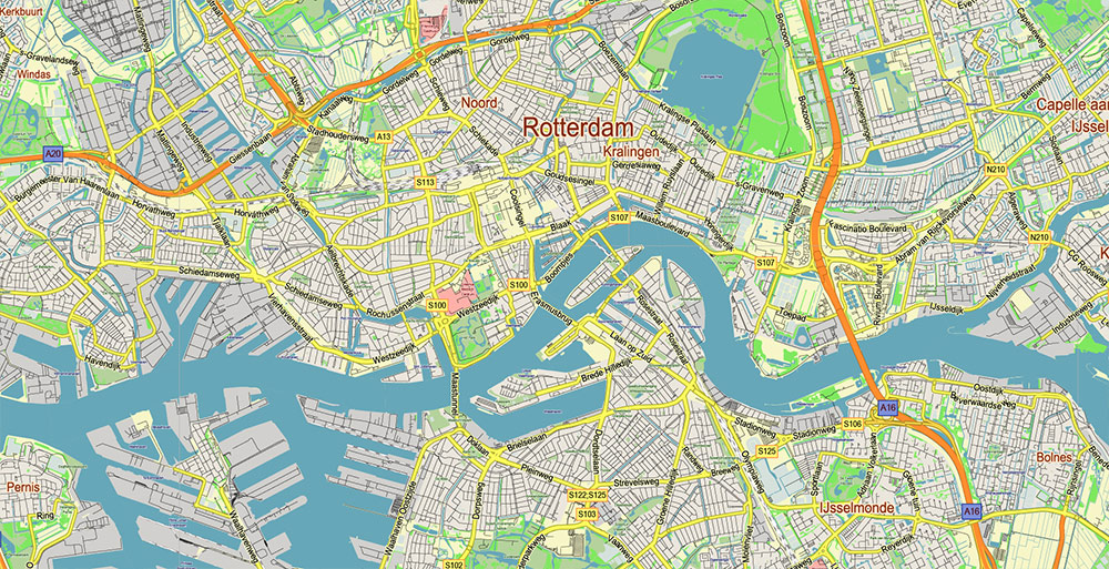 Zuid-Holland Zuid Netherlands Map Vector Exact Low Detailed Street Map editable Adobe Illustrator in layers