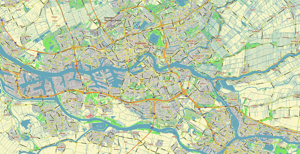 Zuid-Holland Zuid Netherlands Map Vector Exact Low Detailed Street Map editable Adobe Illustrator in layers