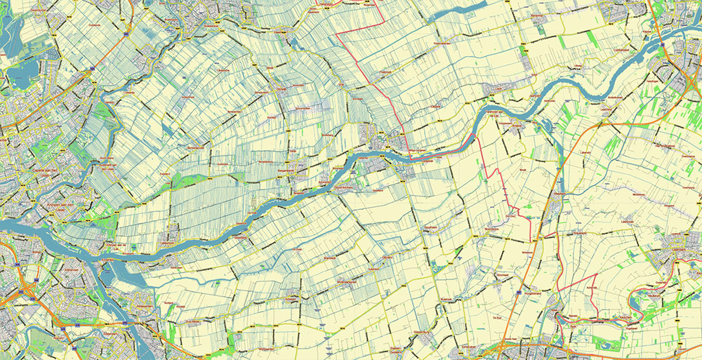 Zuid-Holland Zuid Netherlands Map Vector Exact Low Detailed Street Map editable Adobe Illustrator in layers