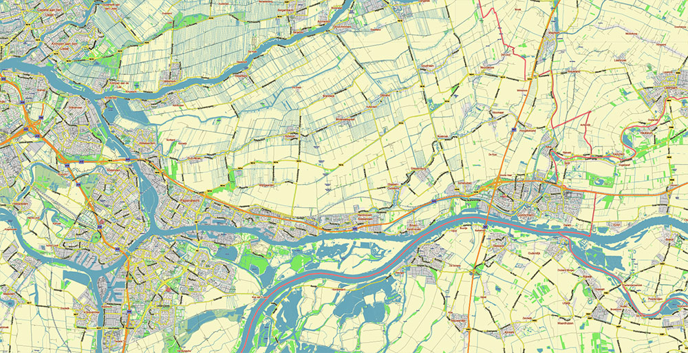 Zuid-Holland Zuid Netherlands Map Vector Exact Low Detailed Street Map editable Adobe Illustrator in layers