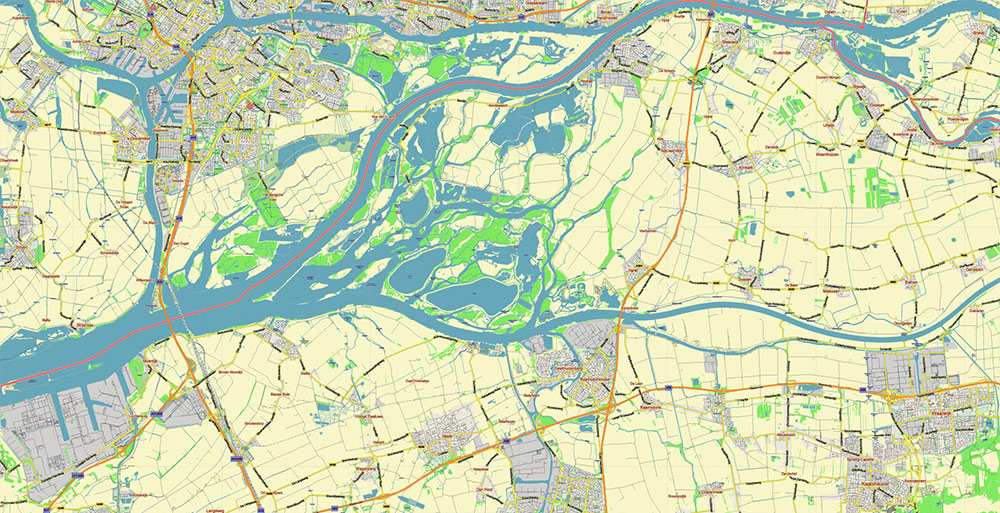 Zuid-Holland Zuid Netherlands Map Vector Exact Low Detailed Street Map editable Adobe Illustrator in layers