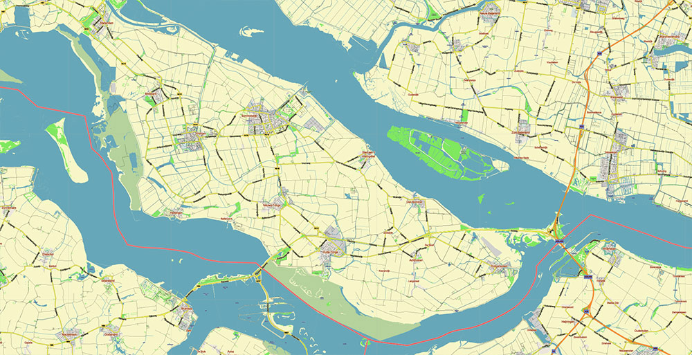 Zuid-Holland Zuid Netherlands Map Vector Exact Low Detailed Street Map editable Adobe Illustrator in layers