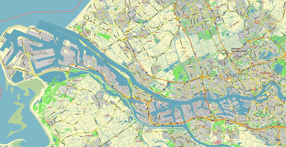 Zuid-Holland Zuid Netherlands Map Vector Exact Low Detailed Street Map editable Adobe Illustrator in layers