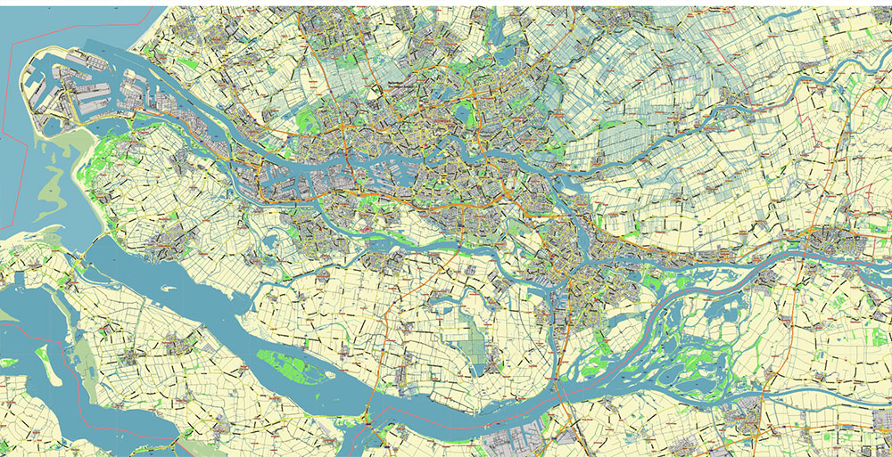 Zuid-Holland Zuid Netherlands Map Vector Exact Low Detailed Street Map editable Adobe Illustrator in layers